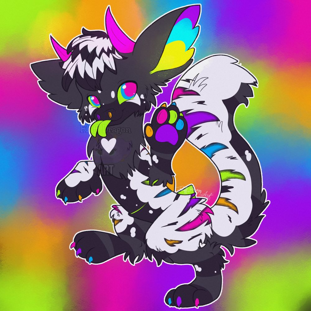 A black and white Xero with neon spots and stripes waving at you with its tongue out