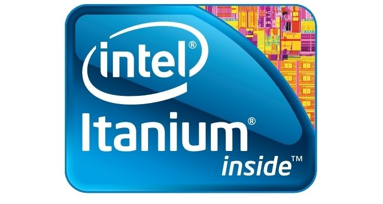 The logo for Intel's discontinued Itanium line of processors. The text on the logo reads, ' Intel itanium inside.'