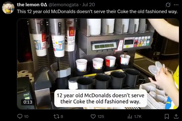 This 12 year old McDonalds doesn't serve their Coke the old fasioned way.