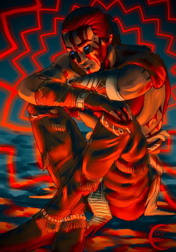 Ratohnhaké:ton “Connor” Kenway from Assassin’s Creed 3, in the DLC “Tyranny of King Washington.” He is stuck within the sky world as he experiences a mental breakdown, and his anxiety swirls around him in jagged, fiery red zigzags.