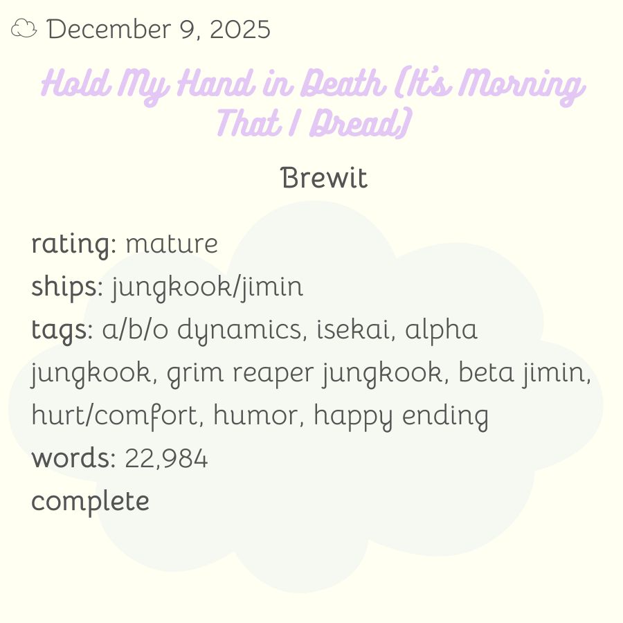 rating: mature
ships: jungkook/jimin
tags: a/b/o dynamics, isekai, alpha jungkook, grim reaper jungkook, beta jimin, hurt/comfort, humor, happy ending
words: 22,984
complete