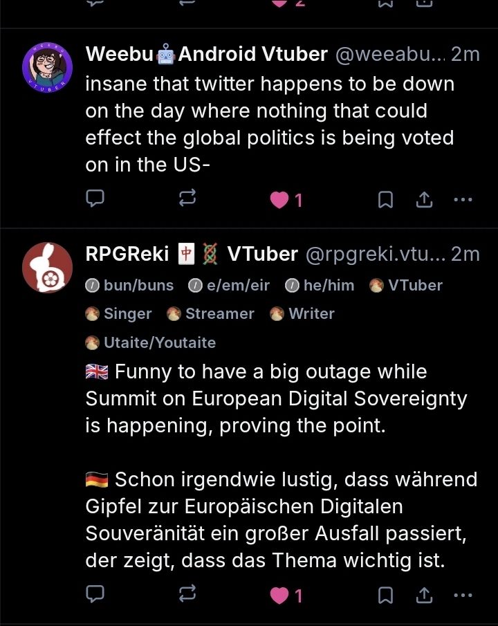 two vtubers commenting on the same mysterious blackout during critical votings.