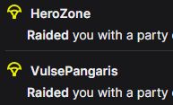 Jing's stream events summary showing raids from: VulsePangaris, and HeroZone
