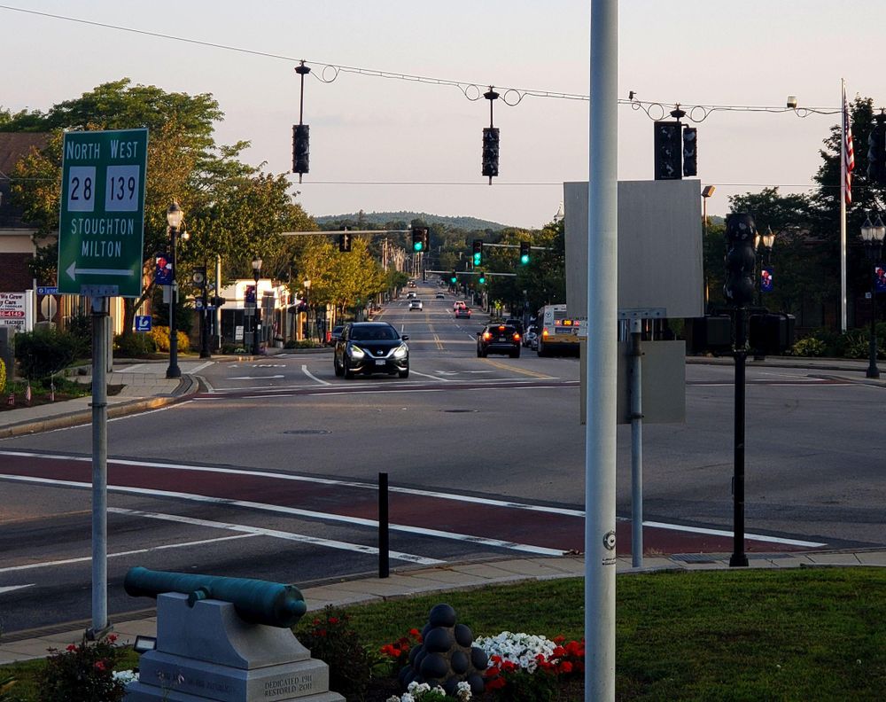 A 'looking back shot'. I am standing on the front porch of Stetson Hall and looking north up North Main St. Buck Hill rises above the street at the horizon.