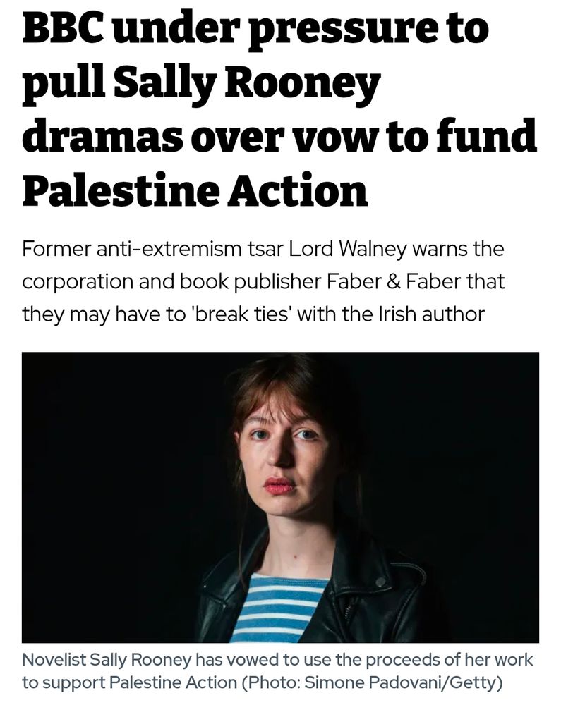 Headline: BBC under pressure to pull Sally Rooney dramas over vow to fund Palestine Action 