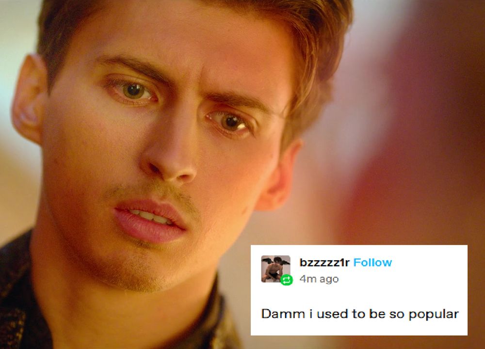 screencap from willow 2022. evil airk looks confused and devasted after elora refuses to marry him. text reads: Damm i used to be so popular