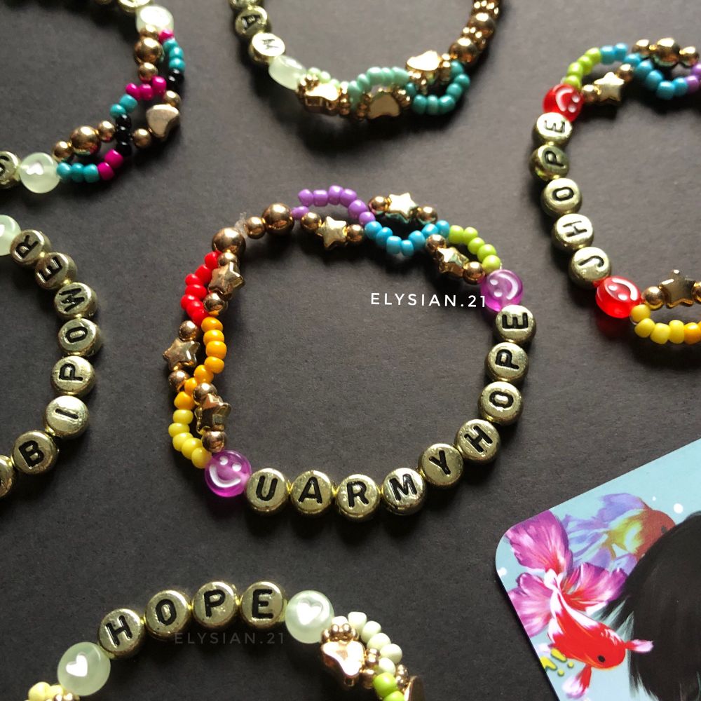 Handmade colourful beaded bracelets made by me, inspired by BTS J-Hope.