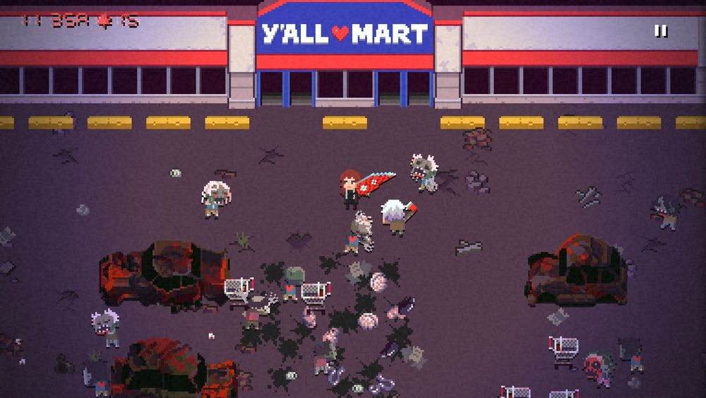 a screenshot of the game Death Road to Canada, modded to add Color Fixer The Red Mist from Library of Ruina