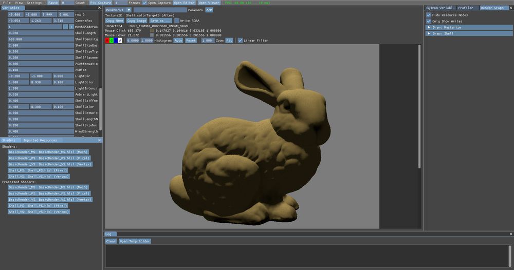 Gigi viewer created by SEED group at EA, showing a stanford bunny with a shell texturing shader