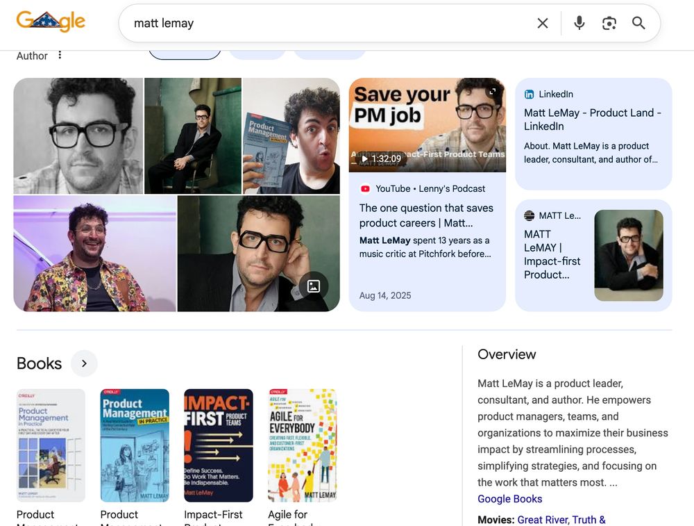 Bio/Search page for Matt LeMay reading: "Matt LeMay is a product leader, consultant, and author. He empowers product managers, teams, and organizations to maximize their business impact by streamlining processes, simplifying strategies, and focusing on the work that matters most."