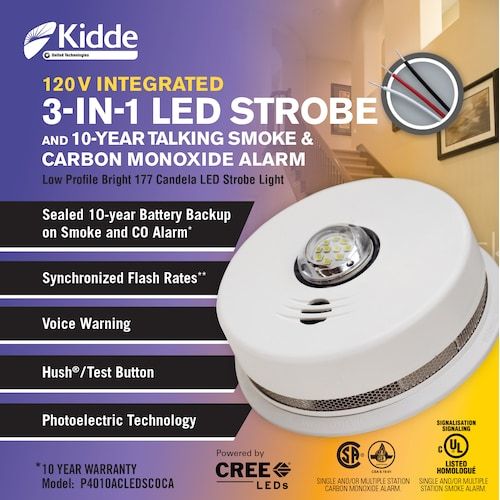 Kidde 3in1 led strobe 10 year talking smoke alarm and co2 alarm on 120v integrated circuit