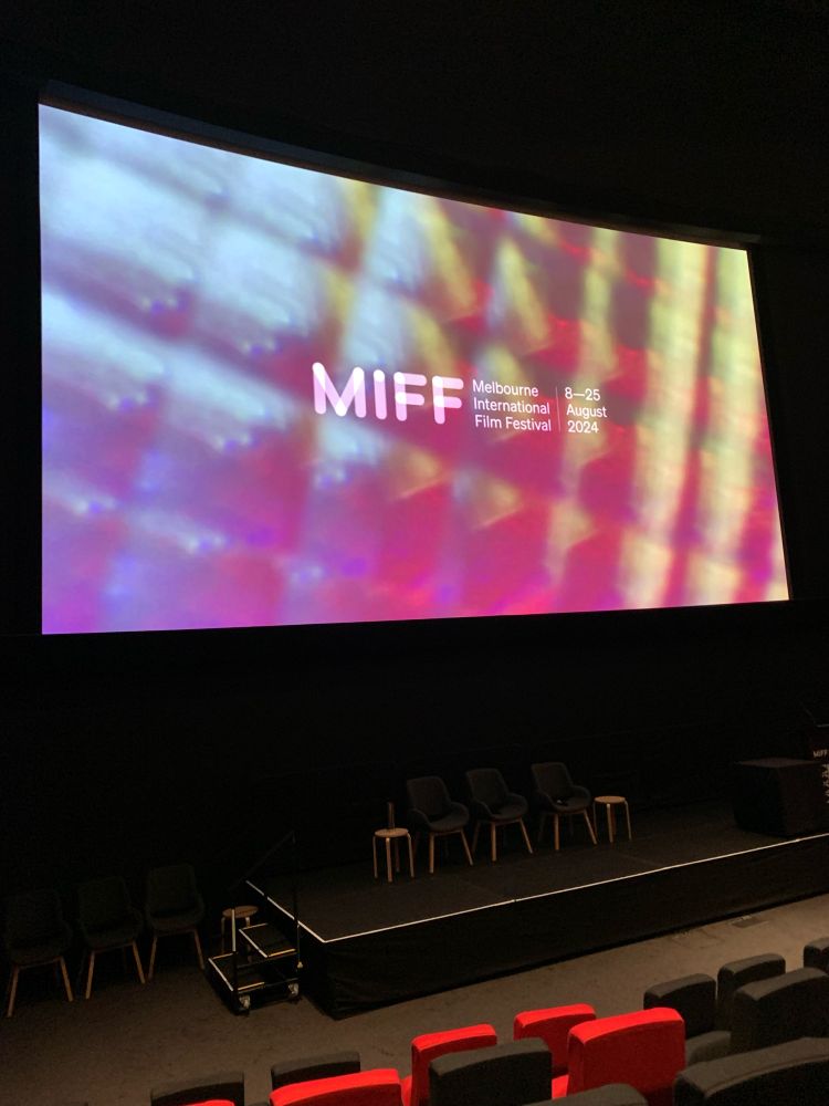 A landing screen for a Melbourne International Film Festival screening in ACMI’s Cinema 1.