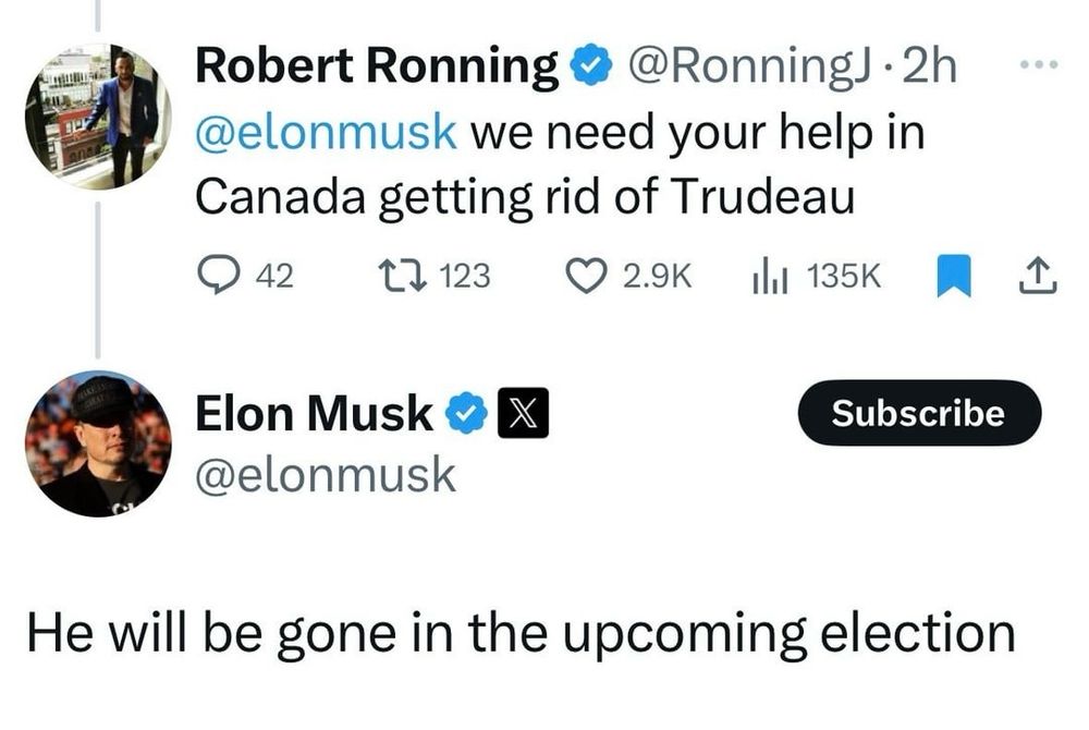 Tweet by Elon Musk where he says Trudeau will be gone in the next election.