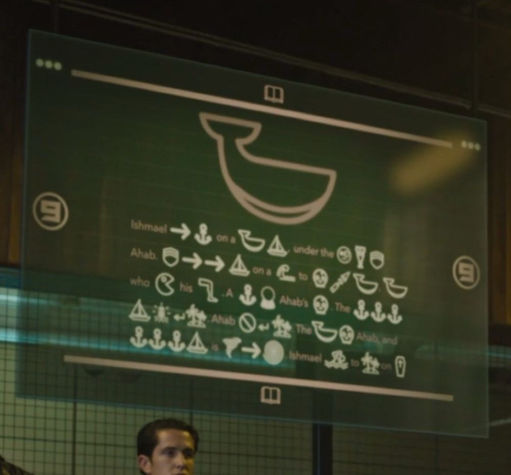Moby Dick présented as a séries of emojis, as seen in the 2018 Fahrenheit 451 Movie. 