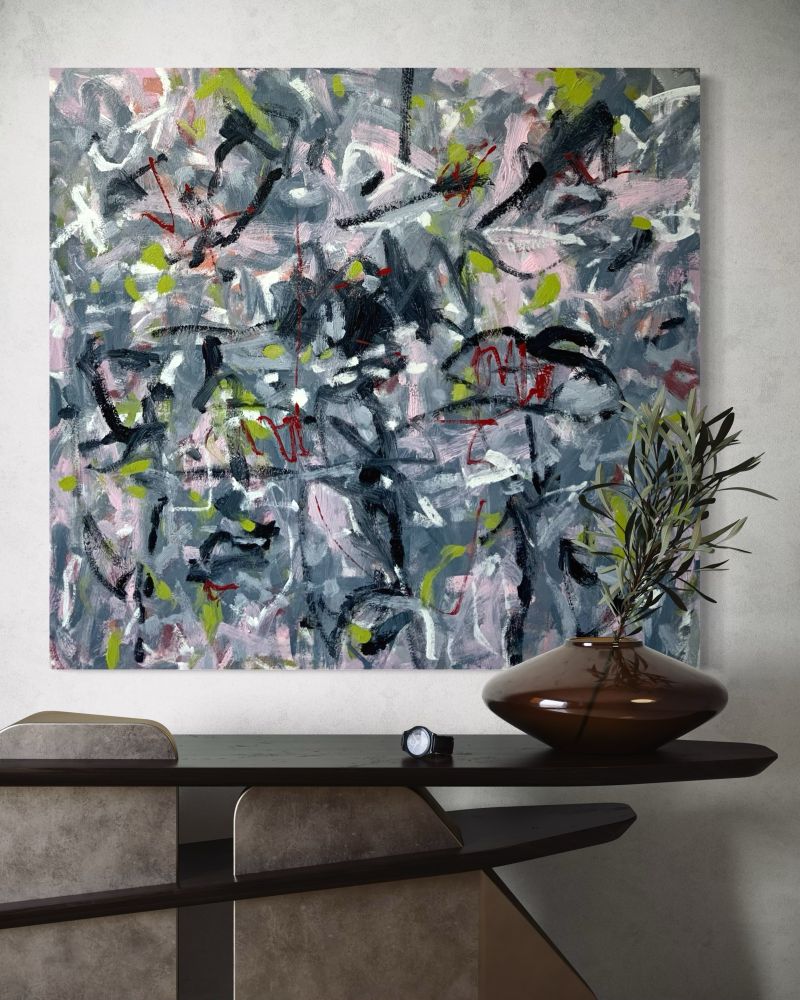 Abstract painting in room by Liz Zorn