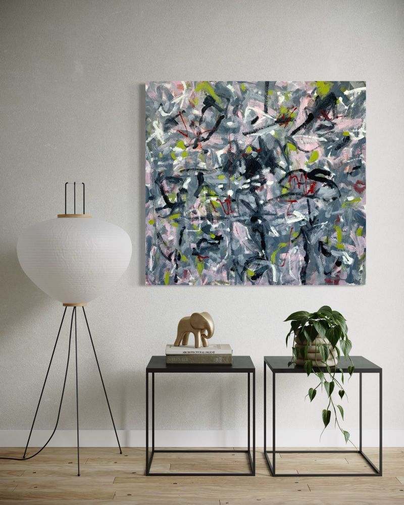 Abstract painting in room by Liz Zorn