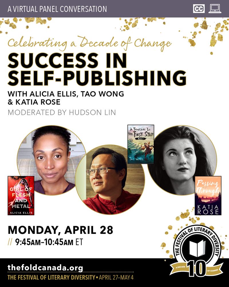 [Graphic of three authors and their headshots accompanied by their book covers. The words SUCCESS IN SELF-PUBLISHING are written above them in black and gold letters.]