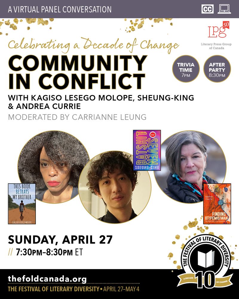 Headshots of three authors and their books with the words COMMUNITY IN CONFLICT above them