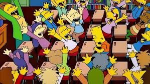 Bart says "I didn't do it" and Mrs. Krabappel's classroom explodes in a frenzy of delight. 