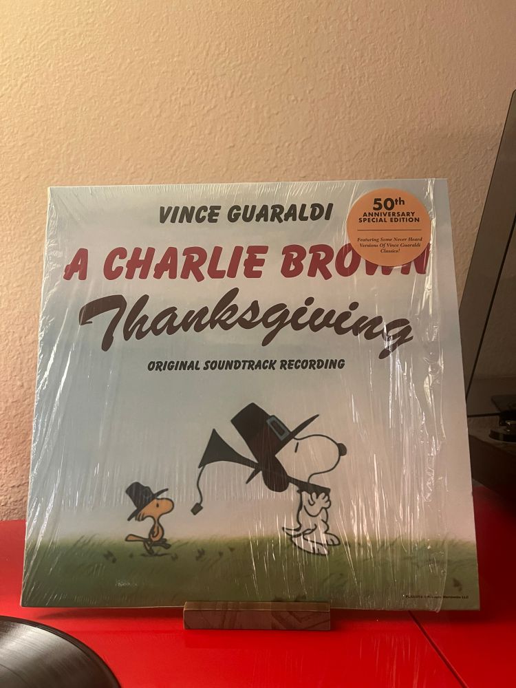A vinyl copy of Vince Guaraldi’s A Charlie Brown Thanksgiving 