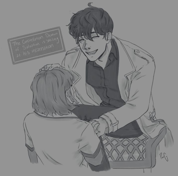 Kim Dokja petting the top of Shin Yoosung's head while smiling