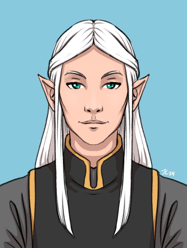 Portrait of some elf lookin' guy with white hair. Drawing with line art. One of my good ol' OCs.