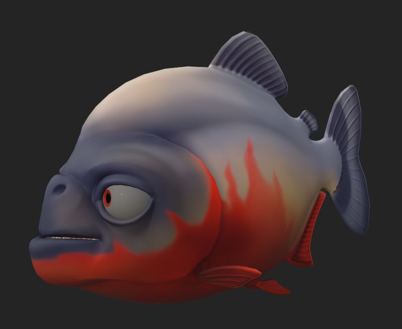 Piranha 3d model in a Finding Nemo-y style, now with rough color! Side-ish view.