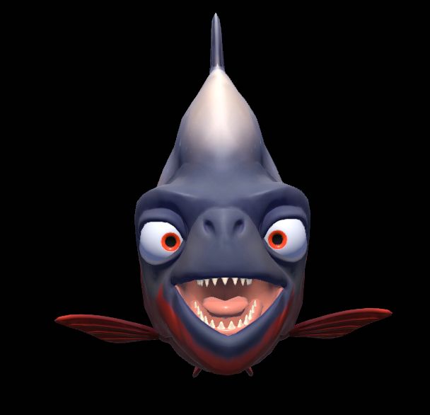 Straight on view of one happy stylized piranha