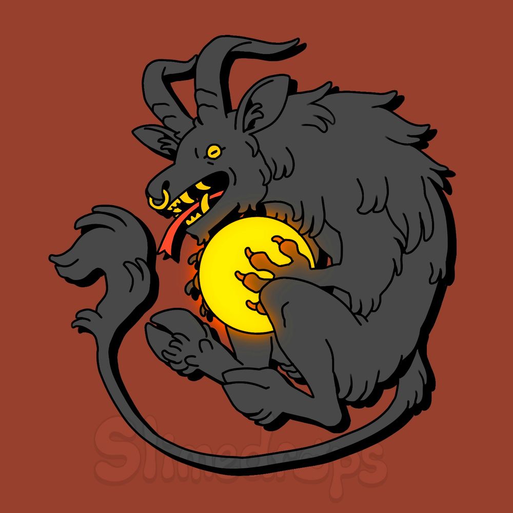 The goat beast now embraces a vibrant orange morning sun, the image hues now orange and warm.