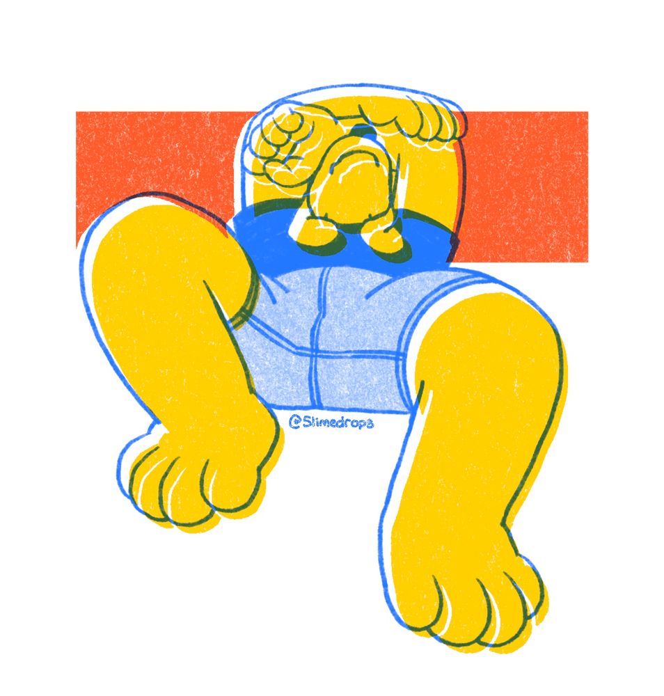 An anthro dog illustrated in a simple design. They're reclined, arms over their face. Their expression ambiguous, demeanor tired.