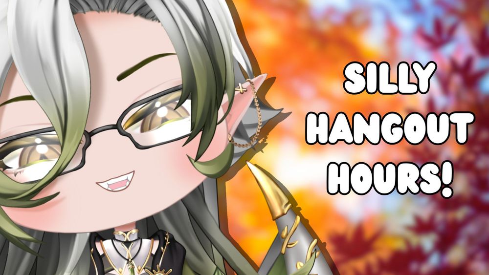 A picture of white-haired chibi monstermalia smiling.  The words say "Silly hangout hours!"