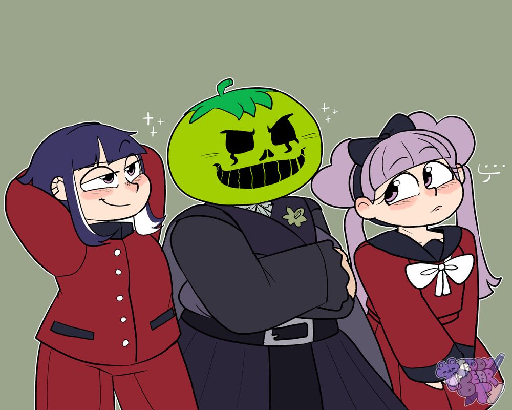 Ima Tsukumo, Kurara Oosuzuki, and Kako Tsukumo from Hundred Line Last Defense Academy.