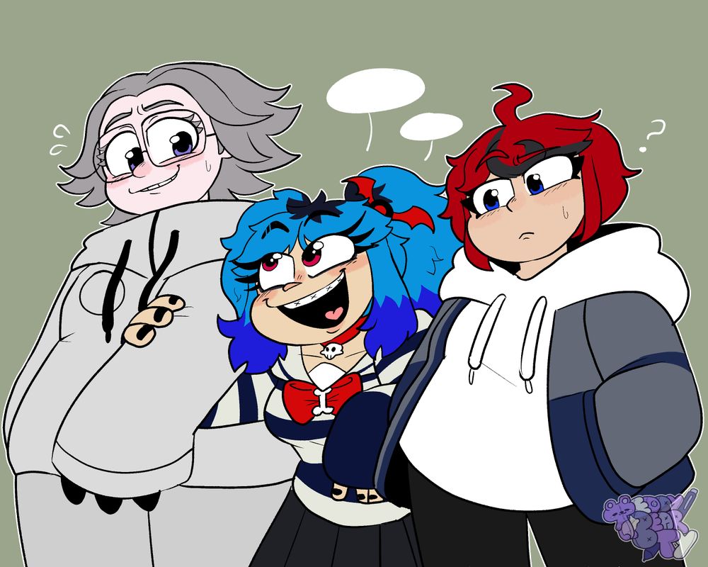 Eito Aotsuki, Darumi Amemiya, and Takumi Sumino from Hundred Line Last Defense Academy.