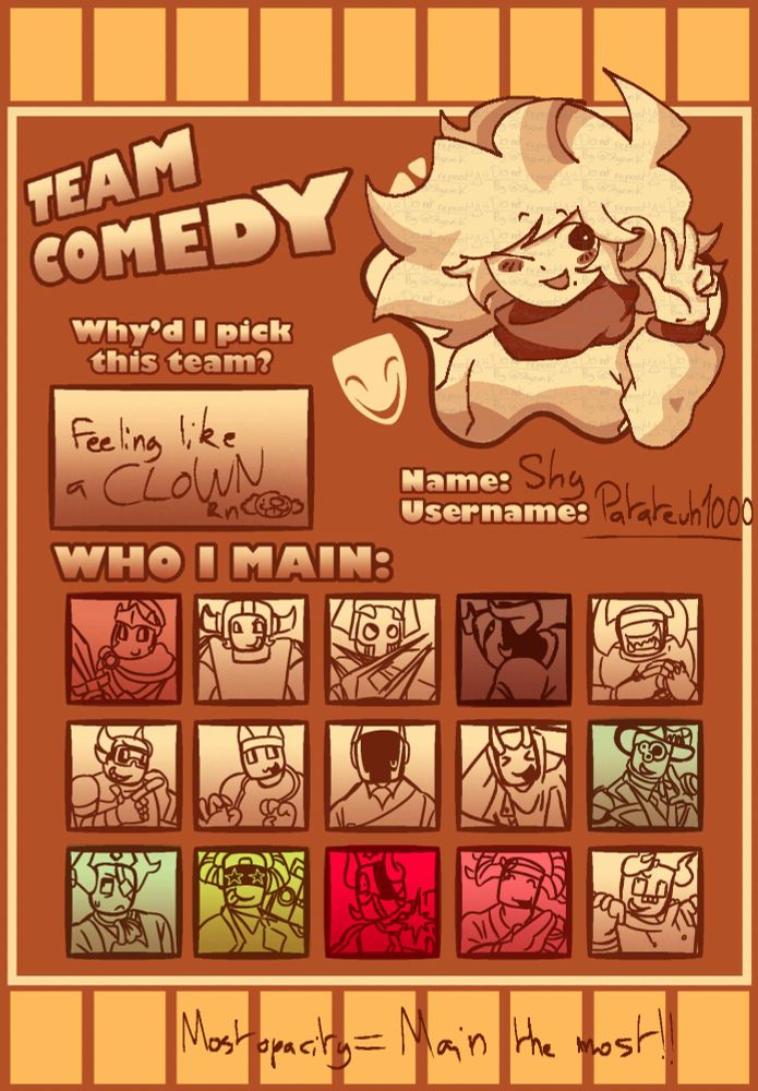 WHO I MAIN THE MOST : VINE STAFF - SUBSPACE
WHO I PLAY KINDA GOOD (?) : SWORD - KATANA 
TRYING TO PLAY AS : MEDKIT - SCYTHE - BOOMBOX