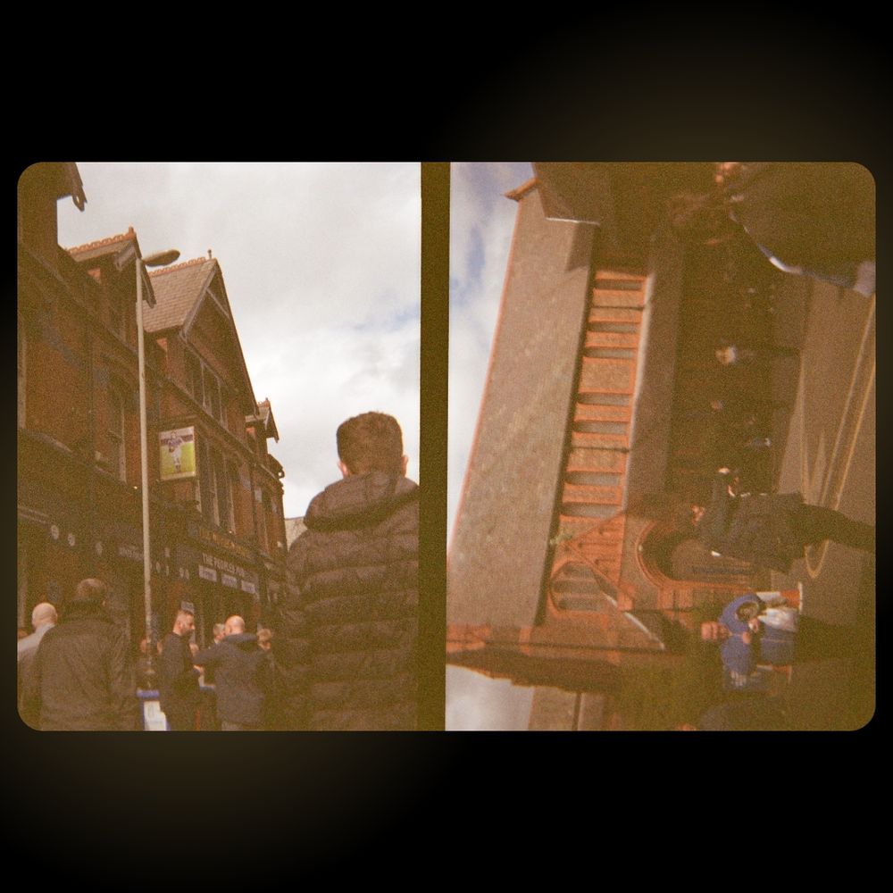 Half-Frame photographic prints from around Goodison Park. Taken with Agfa Half-Frame Camera on expired Kodak Ultra 400. This one featuring @thegarylambert.bsky.social - a great artist and inspiration 💙