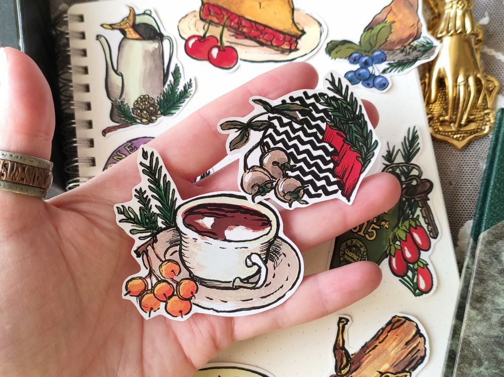 Stickers of a cup or coffees+ a pattern. Fanart of Twin peaks 