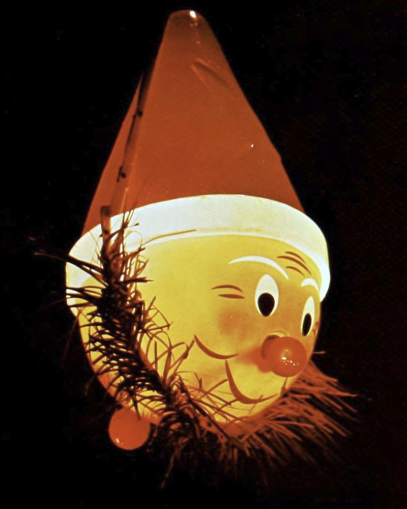 Photo of a holiday decoration that is brightly lit with warm colors. From 1967 Athena yearbook. 