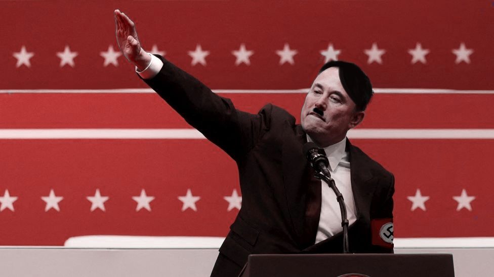 Elon Musk did a fucking nazi salute wtf 

(in red colours and his true form)