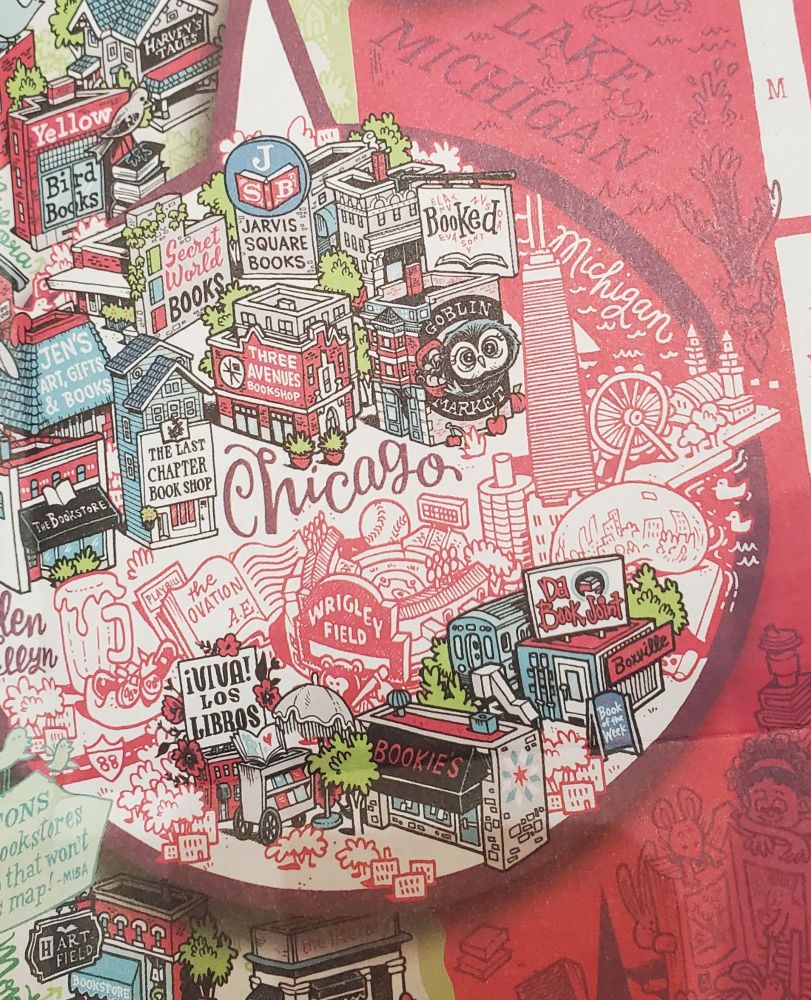 A close up of Chicago on the Midwest Indie Bookstore Road Map showing Goblin Market