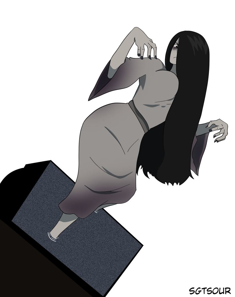 Sadako with no lighting just flying out of a tv 