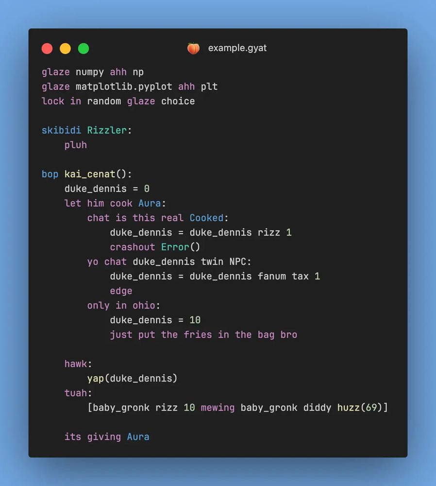 A code snippet written in PyGyat