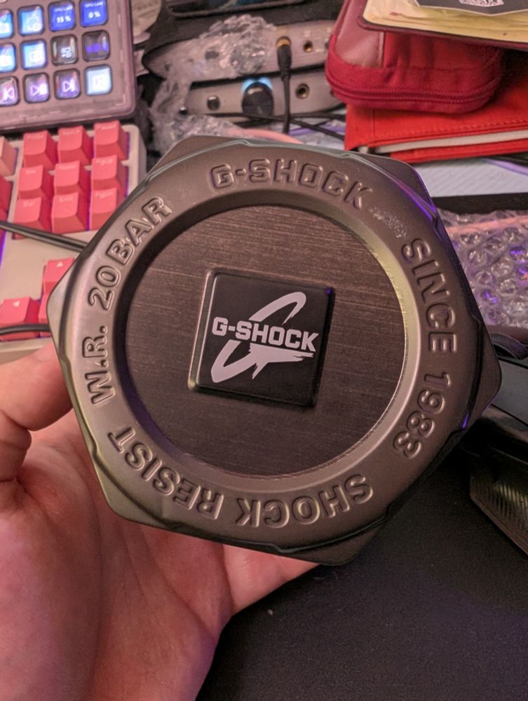 Tin my Casio G-Shock GW-M5610U came in 
It's from a different model but most of them are similar just have red logo instead I think 