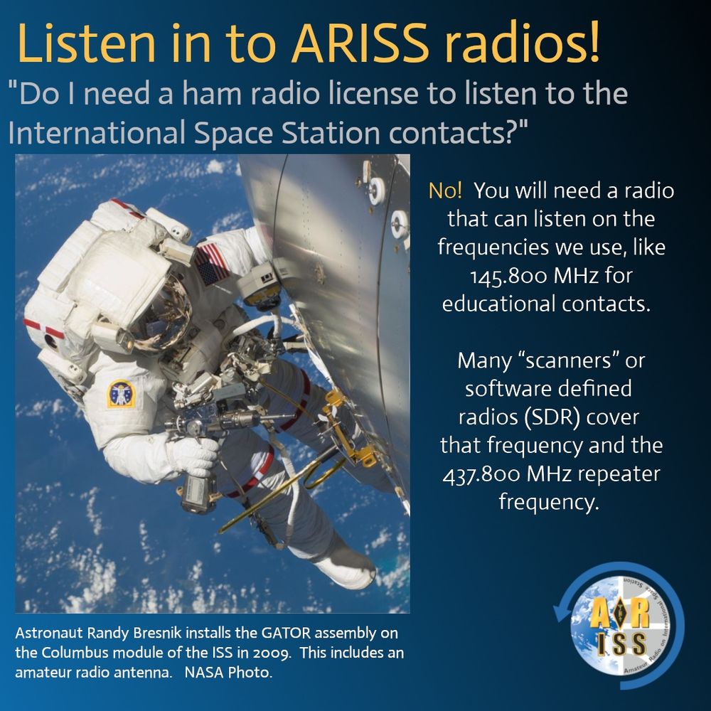 No, you do not need a ham radio license to listen to International Space Station (ISS) contacts. You will need a radio that can tune into frequencies like 145.800 MHz for educational contacts or 437.800 MHz for the repeater frequency. Many scanners or software-defined radios (SDR) can cover these frequencies.