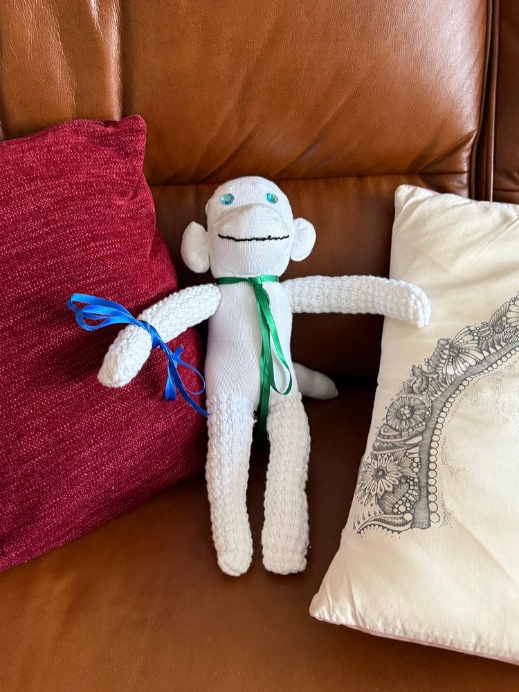 Sock monkey made from Irish dancing socks
