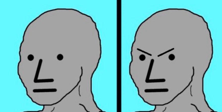 Grey dude thousand yard stare and frown face meme 