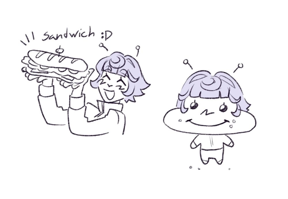 Juno eats a sandwich lengthwise so her cheeks puff out into a sandwich shape like in those old Tom & Jerry cartoons