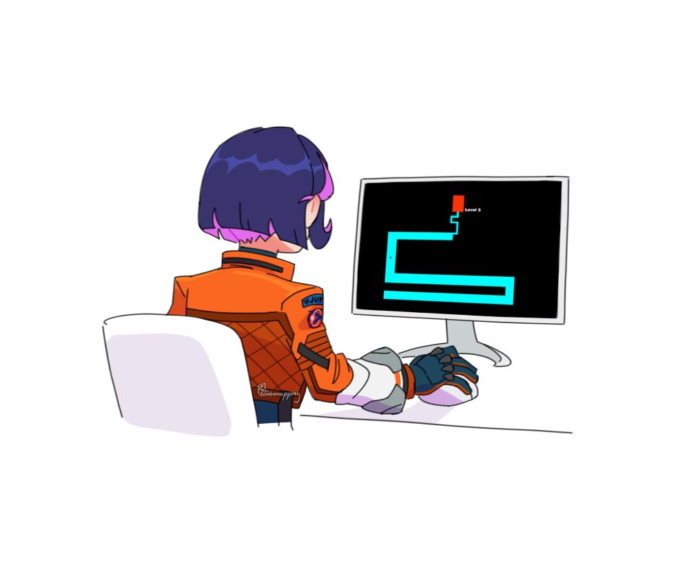 Juno from Overwatch playing the scary exorcist maze game