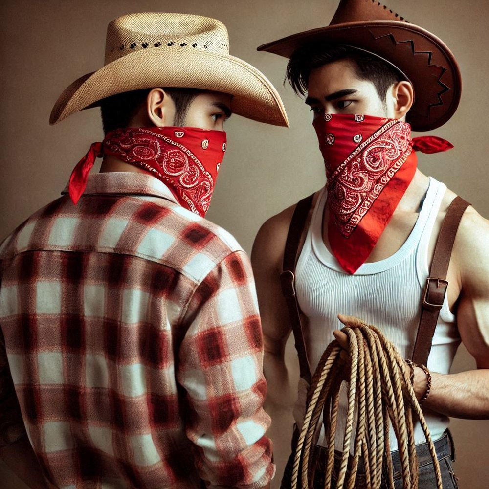 you're gonna get tied up real tight. Shame that blue bandana stuffed in your mouth under the red one means you can't object