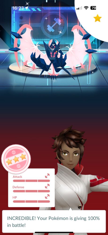 A screenshot of a Dawn Wings Necrozma with perfect IVs in Pokémon Go
