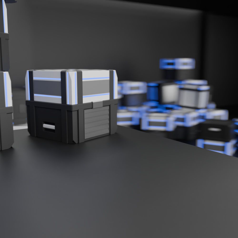 image depicts a room full of stylized hard sufrace loot grates with vents and blue glowing neon lights 